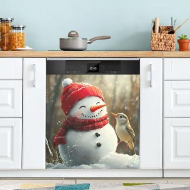 Imagem de xigua Linda capa magnética de boneco de neve de Natal, adesivos magnéticos decorativos antiarranhões para painel de geladeira e lava-louças, decoração personalizada de cozinha doméstica 58 x 66 cm