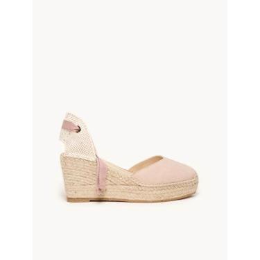 Imagem de Sandália Anabela Média Plataforma Romero Camurça Rosa Clara, Rosa clar