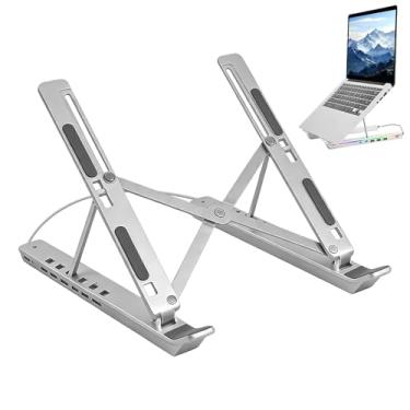 Imagem de Base para Portátil com Docking Station | Suporte de Tablet Dobrável com Refrigeração USB - Base Iluminação RGB para Computador | Para Escritório Casa e Carregamento Monitor