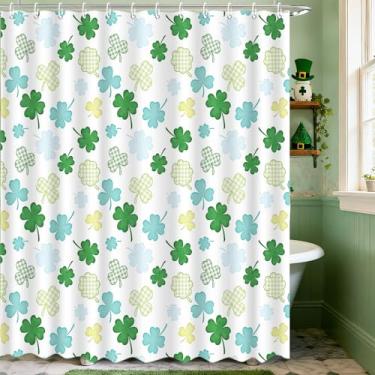 Imagem de MEHOFOND Cortina de chuveiro do Dia de São Patrício, verde, azul, trevo da sorte, cortina de chuveiro para banheiro, trevo irlandês, decoração de banheira, tecido impermeável, 183 x 183 cm
