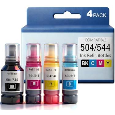 Imagem de T544/T504 refil de tinta compatível com Epson 504 544 refil de tinta para ET-2800 ET-2803 ET- 2720 ET-2760 ET-3760 L1210 L3210 L3250 L3260 impressora preta ciano magenta amarelo Pacote com 4 tintas