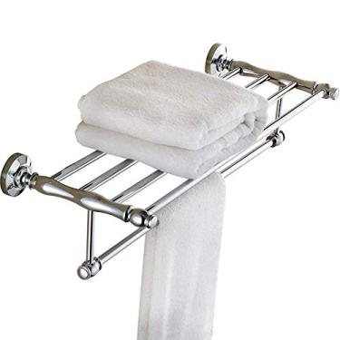 Imagem de Toalheiro todo em bronze com prateleira de toalha de fileira dupla para banheiro montado na parede (50/60 cm de comprimento) prata 60 cm (prata 50 cm)