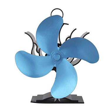 Imagem de CGKs6anmU Ventilador de lareira Ventilador de lareira com 4 lâminas alimentadas a calor de madeira/ventilador de queimador de madeira pequeno ventilador de queimador (cor: azul, tamanho: tamanho único