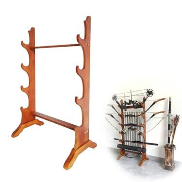 Imagem de pcagfaajmh Suporte de espada grande, suporte de faca de madeira samurai de 4/5/6/8 camadas, suporte para pendurar Katana, suporte multicamadas, fácil instalação (cor de madeira 6) (marrom 4)
