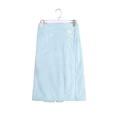 Imagem de ZjBfddnmm Roupão de banho de microfibra feminino chuveiro toalha de banho macia para adultos para têxteis domésticos toalhas de banho e sauna banheiro secagem rápida (cor: D tamanho: 1 peça) (azul