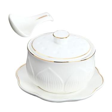 Imagem de Cabilock Conjunto de tigela de ensopado de cerâmica com tampa pequena panela de sopa para cozinhar a vapor tigelas de sopa de cerâmica com colher e sobremesas