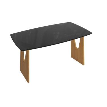 Imagem de Mesa Multiuso Cozinha Mila Premium Madeira Maciça c/ Tampo Madeirado c/ Vidro 170x90cm Carvalho/Preto Fosco - Kappesberg