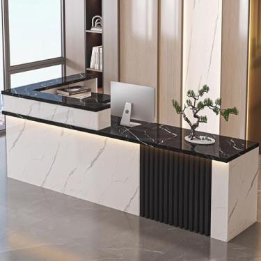 Imagem de Balcão de recepção com gaveta com trava, grande armazenamento - ideal para loja de roupas, salão de beleza, lobby - preto (140 cm)