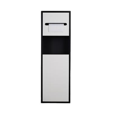 Imagem de Nicho de banheiro de aço inoxidável, suporte de papel higiênico, nicho de chuveiro de aço inoxidável com lixo, suporte de escova de vaso sanitário de nicho embutido (moldura preta)