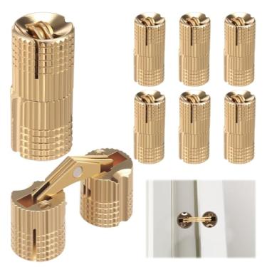 Imagem de 8 peças de dobradiças de latão, dobradiças ocultas ocultas de 10 mm com ângulo de abertura de 180 graus, dobradiças pequenas para móveis de 0,3 polegadas para caixa de joias, dobradiça invisível para