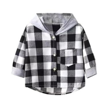 Imagem de Camisa Xadrez Infantil De Manga Comprida, Roupa Casual Para Bebês, Men