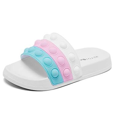 Imagem de Engtoy Sandálias infantis unissex para crianças, meninos, meninas, leves, antiderrapantes, bico aberto, confortável, chuveiro, praia, sandálias deslizantes engraçadas, Branco-rosa, 12 Little Kid