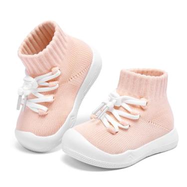 Imagem de Fahrerliebe Tênis De Caminhada Para Bebês Antiderrapantes, Meia-Calça Meninas - Respirável 9 A 24 Meses, Coral/Rosa