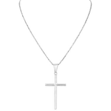 Imagem de Colar corrente pingente crucifixo cruz aço inox inoxidável prata masculino feminina cordão veneziana estilo fé proteção religioso clássico moderno elegante acompanha bolsa veludo 49cm aço cristã devoção presente moda acessório colares correntes pingentes unissex adulto joia simbólica espiritual uso 