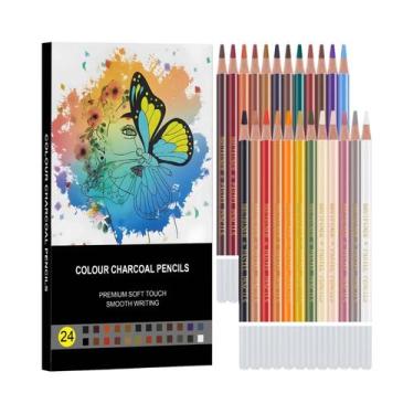Imagem de Conjunto De 24 Lápis De Carvão Coloridos Premium Para Desenho, Giz Pas