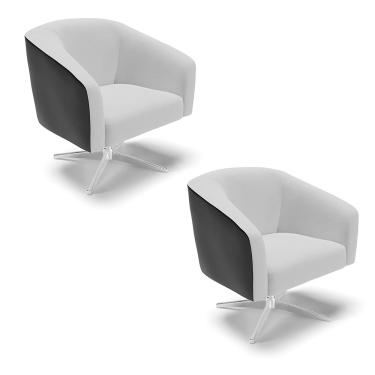 Imagem de Poltrona Decorativa Giratória Cromada Kit 2 Stella  Preto/Linho Cinza  D03 - D'Rossi