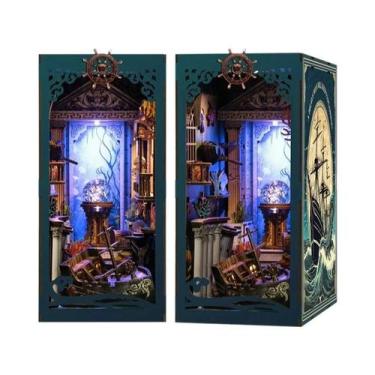 Imagem de Estante De Livros Miniatura De Madeira Para Casa De Bonecas Com Luz, K