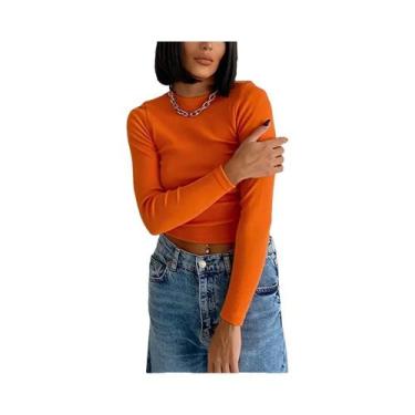 Imagem de Camiseta Verde Com Gola Canelada, Ajuste Slim, Manga Longa Para Mulher