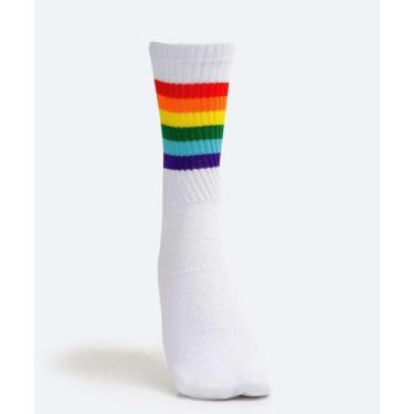 Imagem de Meia Masculina Cano Longo Listras MR-86215, Branco, 39/43