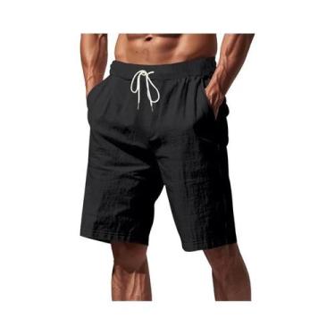 Imagem de Bermudas De Praia Masculinas De Verão Em Algodão E Linho Respirável, C