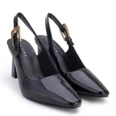 Imagem de Sapato Feminino LiaLine Verniz Salto Alto Fino Fivela Dourada-Feminino