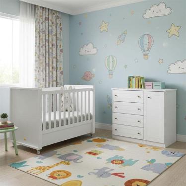 Imagem de Berço Tutto New e Cômoda Infantil Americano Ambiente Branco Fosco - Matic