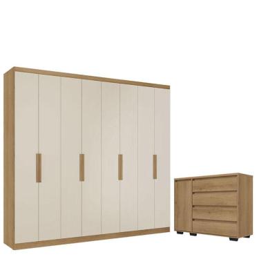 Imagem de Guarda Roupa Casal Milan 8 Portas Capuccino Off White e Cômoda com Porta Aurora Capuccino - THB