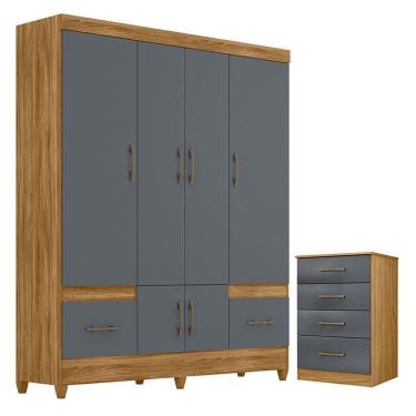 Imagem de Guarda Roupa Casal MS912 e Cômoda MS913 Freijó Cinza – Moval