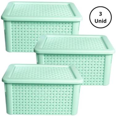 Imagem de Kit 3 Caixas Organizadoras Rattan 7 Litros Verde - Giotto