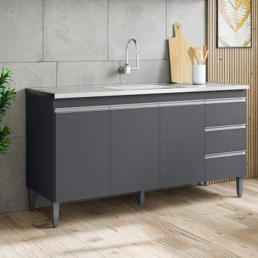 Imagem de Balcão Gabinete Cozinha Andréia 150cm 3 Portas Sem Tampo MDP Cinza - Desk Design