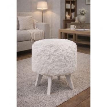 Imagem de Puff Pé Palito Redondo Não é Segredo Astracan Pelúcia Branco Pés Branco 40x45