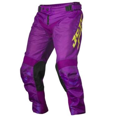 Imagem de Calça Infantil Motocross Trilha Enduro Jett Armage 2022, Roxo, Amarelo