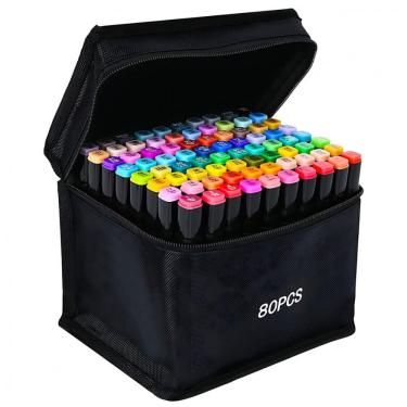 Imagem de Conjunto de Canetas Artisticas 80 Cores á Base de Álcool e Ponta Dupla Perfeito para Crianças, Estudantes e Adultos, ZECHOMA