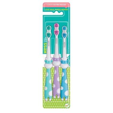 Imagem de Escova Dental Infantil Kess Extra Macia Cabeça Compacta Sortida 3 unid