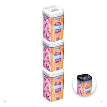 Imagem de Kit Com 3 Potes Hermético De Acrílico Mantimentos Tampa Trava 2300 Ml 