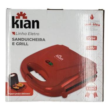 Imagem de Sanduicheira Elétrica Antiaderente 127V c/ Trava 750W Kian, Vermelho, 