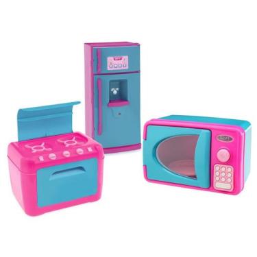 Imagem de Kit Mini Brinquedo Cozinha Fogão Microondas Geladeira - Usual Brinqued