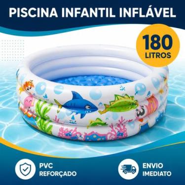 Imagem de Piscina Infantil Inflável Redonda Fundo do Mar PVC para Água e Bolinha
