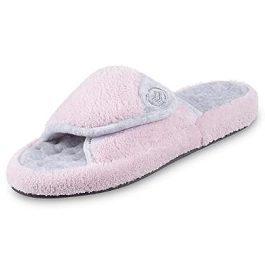 Imagem de isotoner Pantufa feminina Terry Spa sem cadarço com espuma viscoelástica para conforto interno/externo, Pétala rosa, 9.5-10