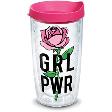 Imagem de Tervis Copo térmico Girl Power com envoltório e tampa de viagem fúcsia, 473 ml, transparente