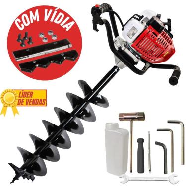 Imagem de Perfurador De Solo Kawashima ED252BD á Combustão Motor 2 Tempos 52cc Com Broca Duplo Espiral e Vídia 80x20cm Para Fixação de Cercas e Grades