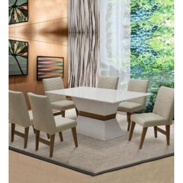 Imagem de Mesa Imola c/ 6 Cadeiras Dobuê Branco-Off/Cedro