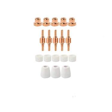 Imagem de Qiang Han 18 peças PT31 cortador de plasma consumíveis pontas de eletrodos padrão bocal copos de cerâmica anéis 40A/50A adequado para CUT50/60