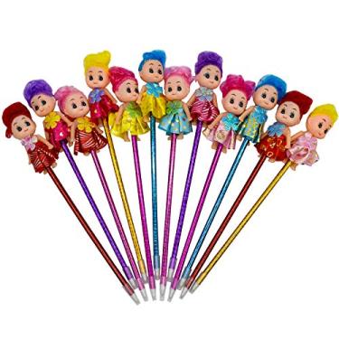 Imagem de Maydahui 12 peças de boneca caneta esferográfica canetas de fantoche fofo doce kawaii silicone menina olhos grandes tinta de gel azul para estudante crianças artigos de papelaria