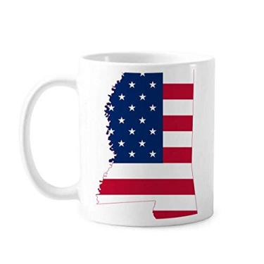Imagem de Mississippi EUA Mapa Estrelas Listras Forma Bandeira Caneca Cerâmica Café Porcelana Utensílios de Mesa