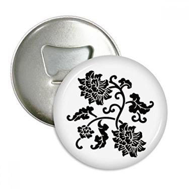 Imagem de Esboço de flores pretas abridor de garrafa ímã de geladeira emblema multifuncional