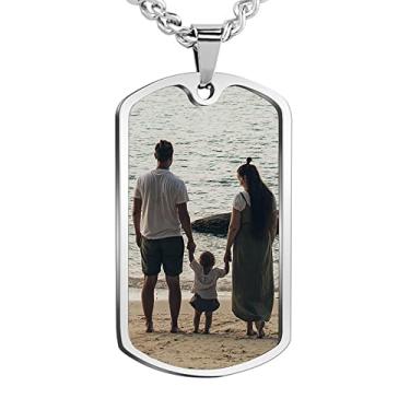 Imagem de ROVAO DEECAS Etiqueta de cachorro personalizada com colar, foto colorida revestida com UV de aço inoxidável, pingente personalizado com etiqueta de cachorro com colar de 61 cm para homens e mulheres