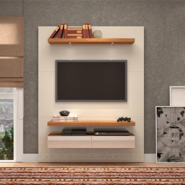 Imagem de Painel para TV até 55 Polegadas 2 Gavetas Espelhadas e LED TB106E Dalla Costa - Off White/Freijo Espelho