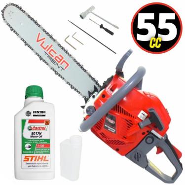 Imagem de Motosserra á Gasolina Vulcan VSL550P 2 Tempos 55CC 3,35HP Com Sabre 18`` Corrente de 32 Dentes e Ignição Eletrônica + Óleo 2 Tempos Castrol Sthil