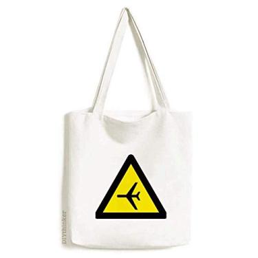 Imagem de Símbolo de aviso amarelo preto avião triângulo bolsa sacola de compras bolsa casual bolsa de mão
